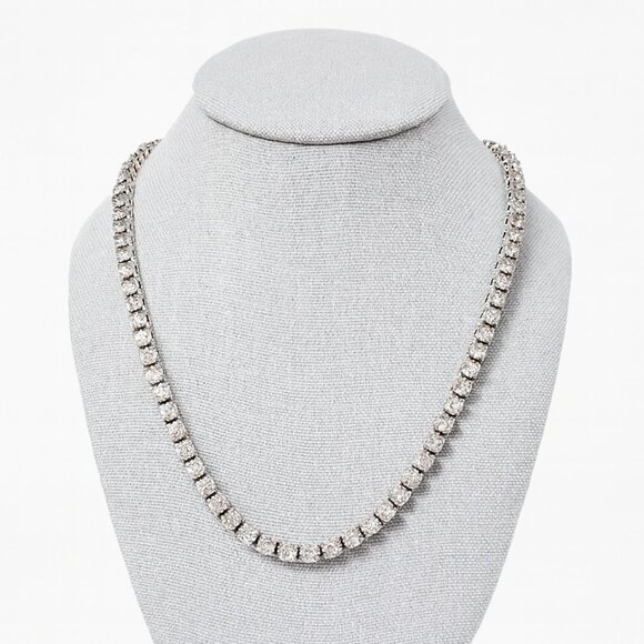 Elegant Rhinestone Tennis Necklace Silver Tone Sparkly 19” Bridal or Evening Jew - Picture 2 of 9